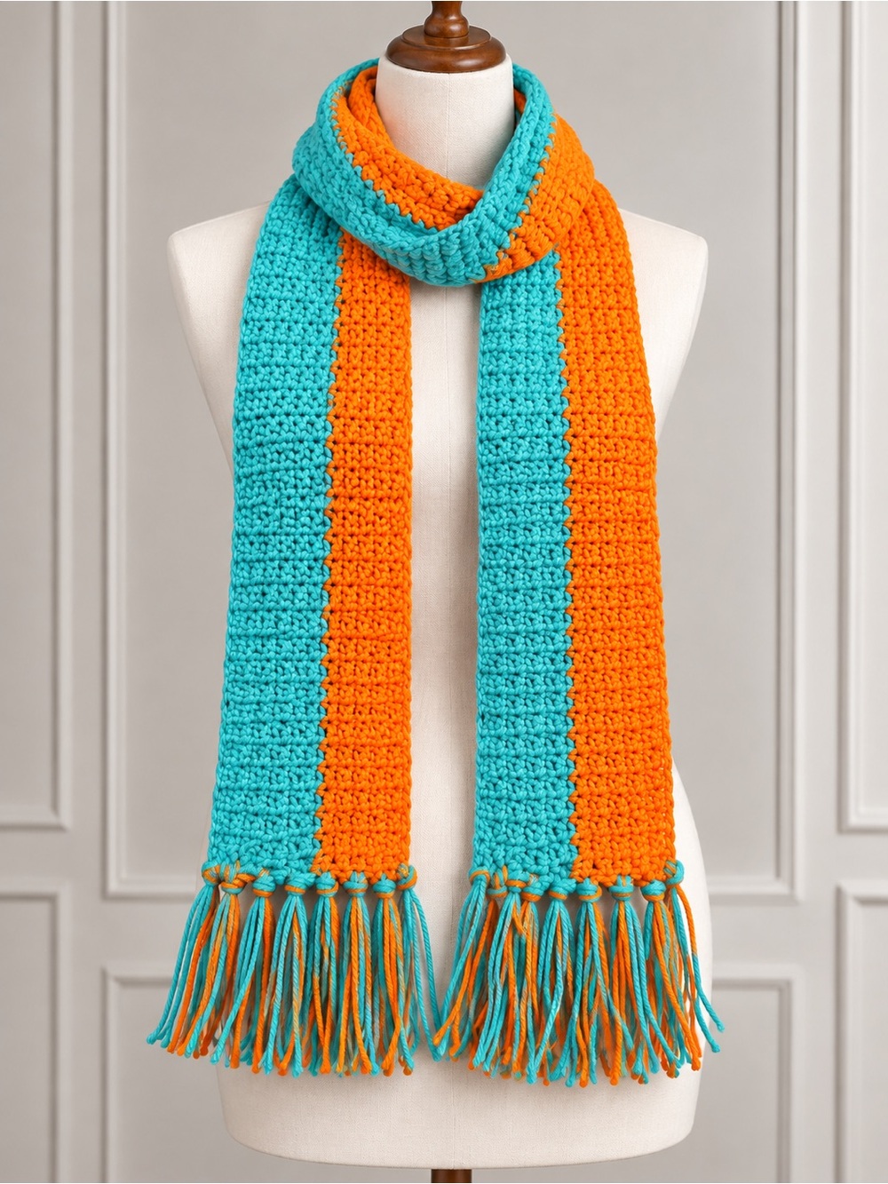 Striped Knit Scarf in Teal and Orange - Women Accessories